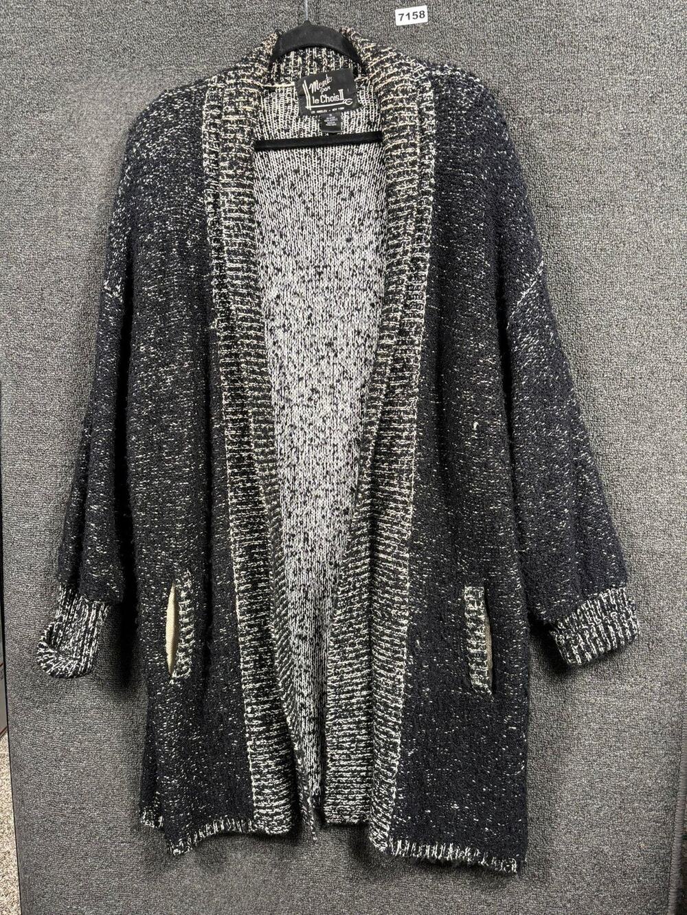 Vintage Mento Par Le Chois II Sweater Womens 1X Black White Open Cardigan 90s